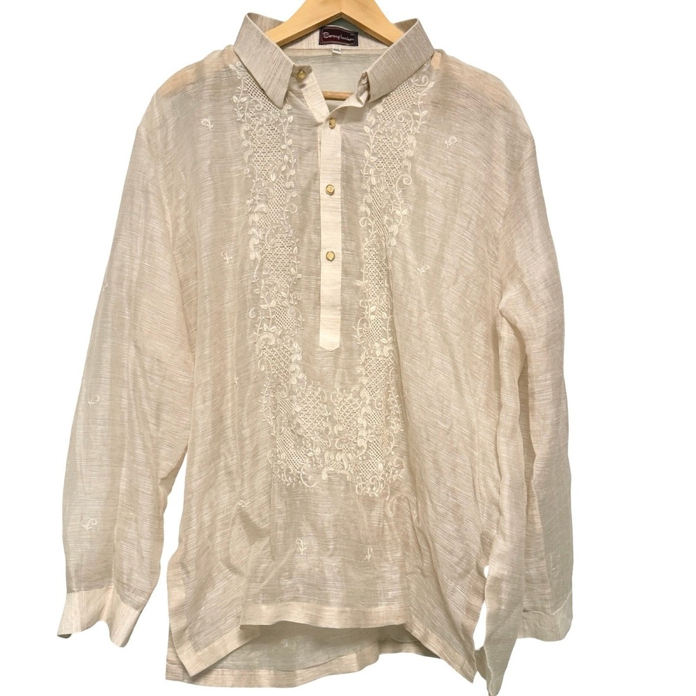 Barong Tagalog 2XL Beige White Philippines Filipino Formal Traditional Wedding